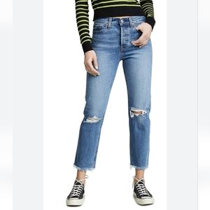 Levi's Wedgie Straight Jeans Distressed Button Fly Denim Size 25